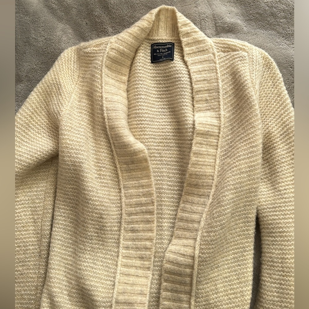 Abercrombie & Fitch cozy long cream cardigan with pockets and tie waist - Picture 5 of 6